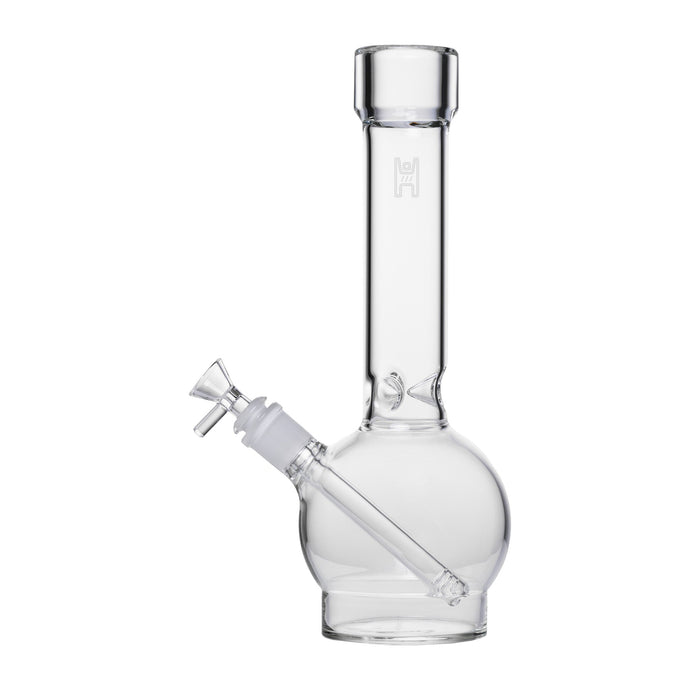 Clear large glass smoking device with a white background