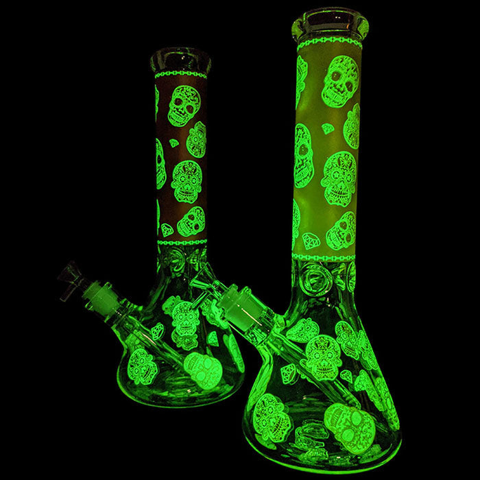14” Skull Thick Glass Bong- Glow in the dark WorldofBongs