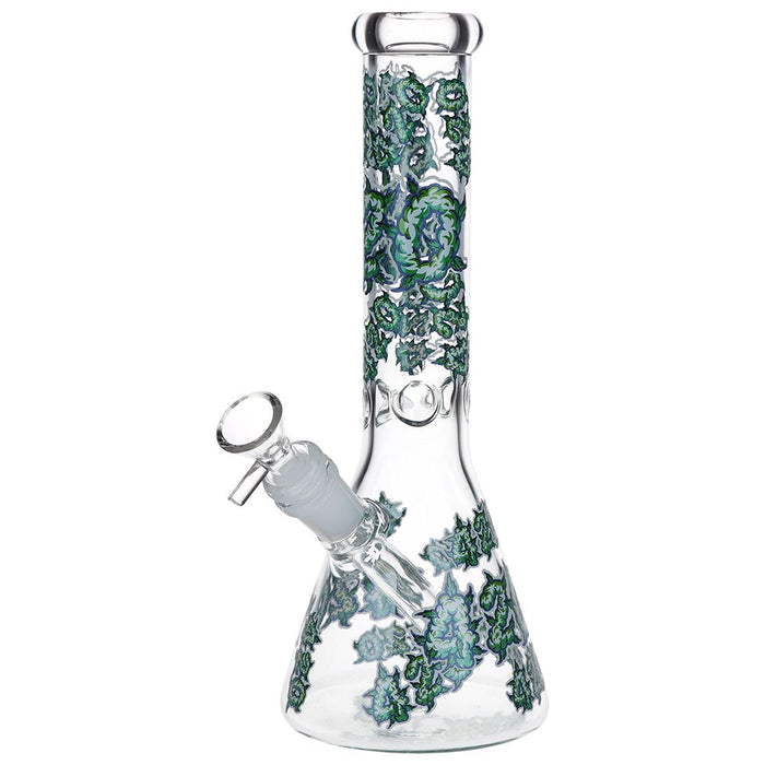 420 Clouds Glow In The Dark Beaker Glass Bong - 10"