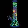 420 Hemp Leaf and Shrooms Glow In The Dark Glass Bong - 9.5"