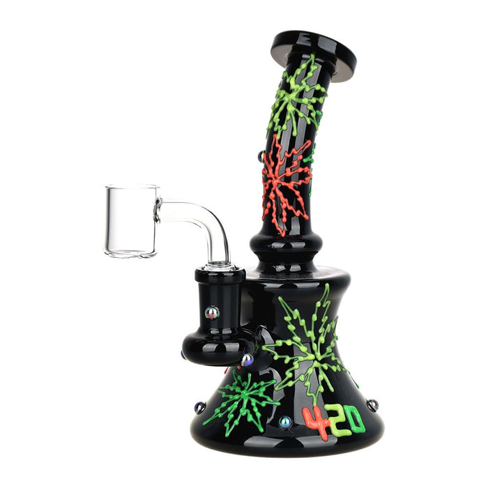 420 Neon Hemp Leaf Glow In The Dark Dab Rig - 6.5"