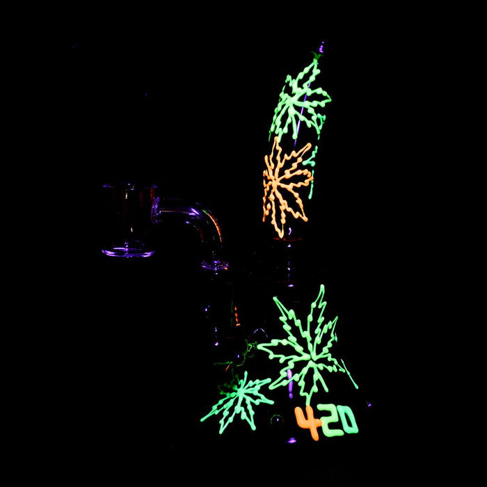420 Neon Hemp Leaf Glow In The Dark Dab Rig - 6.5"