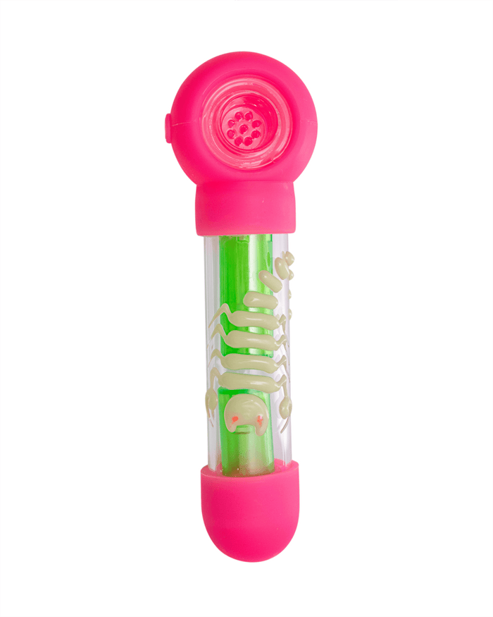 5.5'' Pink Silicone & Acrylic Scorpion Spoon Pipe - Glows in the Dark