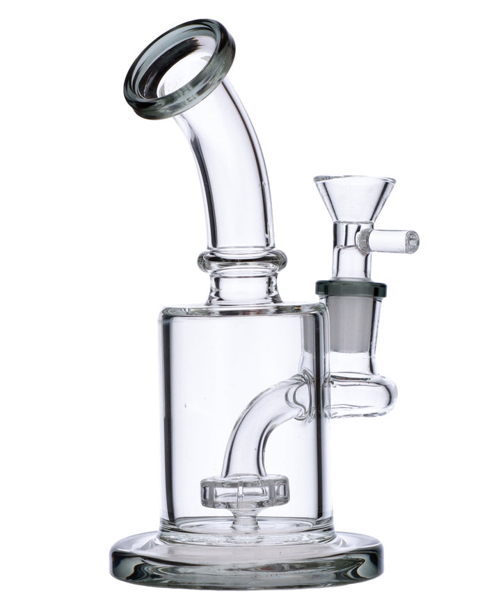 6” Bent Neck Matrix Perc Water Pipe - Transparent Black Valiant