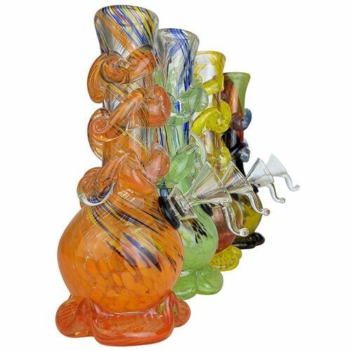 7" Lotus Base Spiral Wave Soft Glass Water Pipe with Funnel Slider
