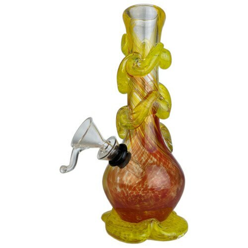 7" Lotus Base Spiral Wave Soft Glass Water Pipe with Funnel Slider