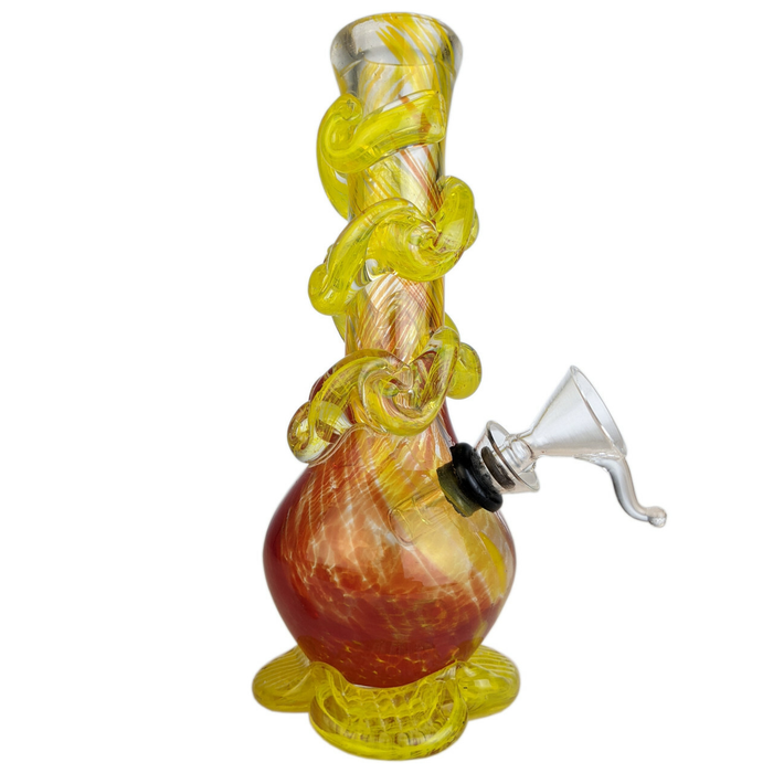 7" Lotus Base Spiral Wave Soft Glass Water Pipe with Funnel Slider