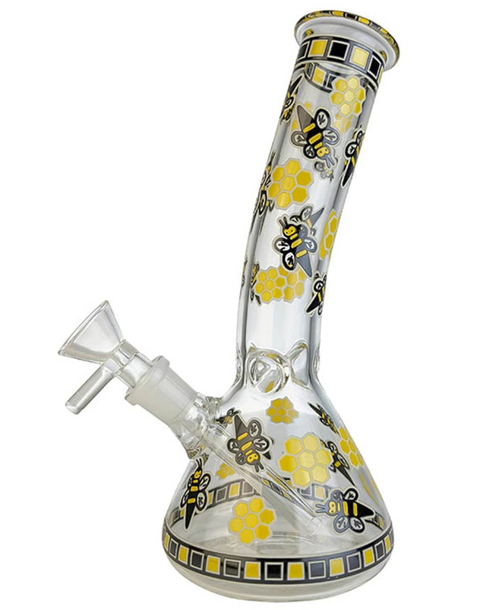 7.5" Honey Bee Bent Beaker Bong - Glow In The Dark WorldofBongs