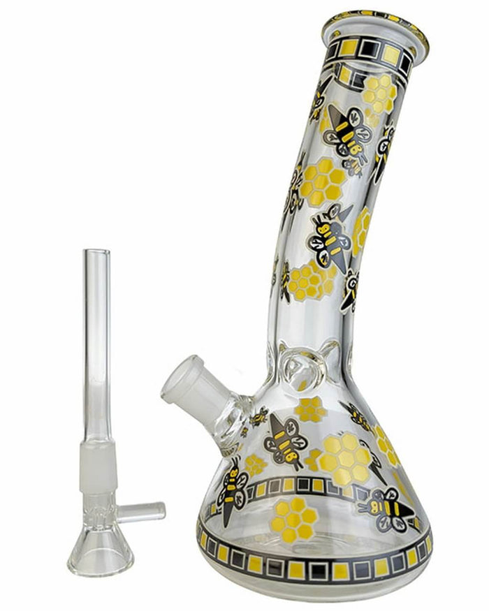 7.5" Honey Bee Bent Beaker Bong - Glow In The Dark WorldofBongs