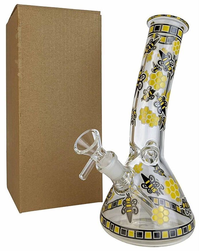 7.5" Honey Bee Bent Beaker Bong - Glow In The Dark WorldofBongs