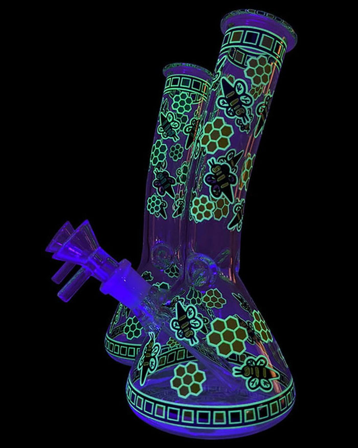7.5" Honey Bee Bent Beaker Bong - Glow In The Dark WorldofBongs