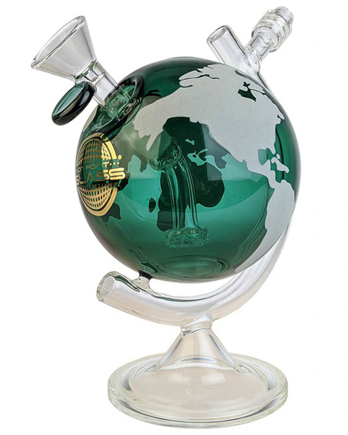 8" World Globe Bong - Glow In The Dark On Point Glass