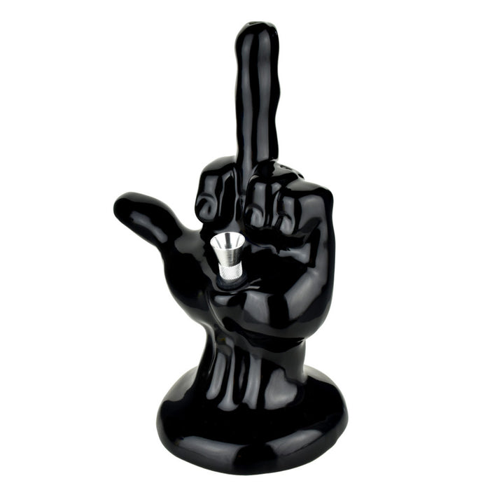 8.5“ of One-Fingered Salute Ceramic Water Pipe WorldofBongs