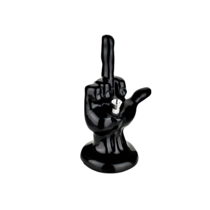 8.5“ of One-Fingered Salute Ceramic Water Pipe WorldofBongs