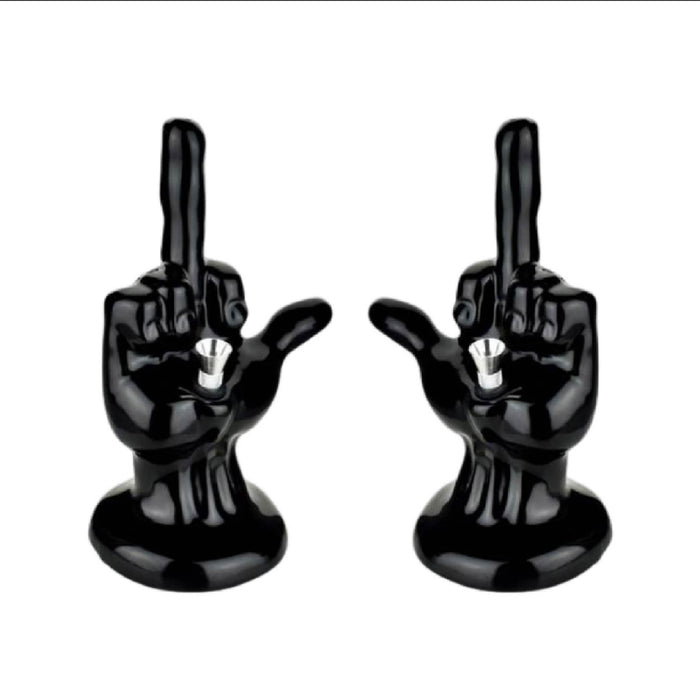 8.5“ of One-Fingered Salute Ceramic Water Pipe WorldofBongs