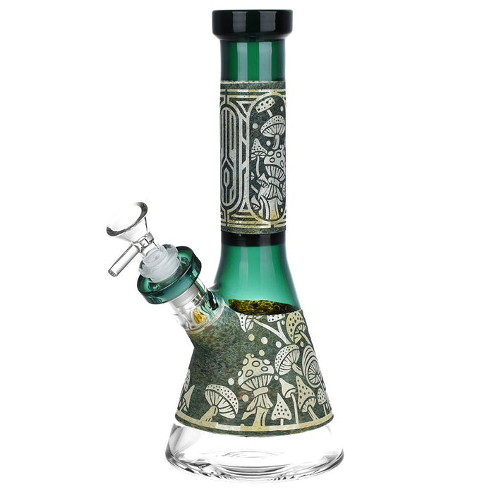 9" Mushroom Melange Etched Beaker Glass Bong