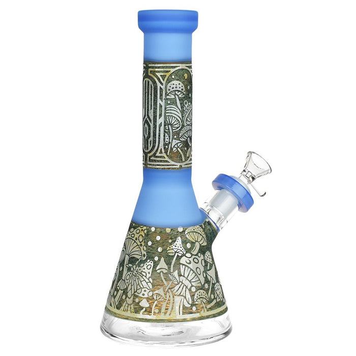 9" Mushroom Melange Etched Beaker Glass Bong