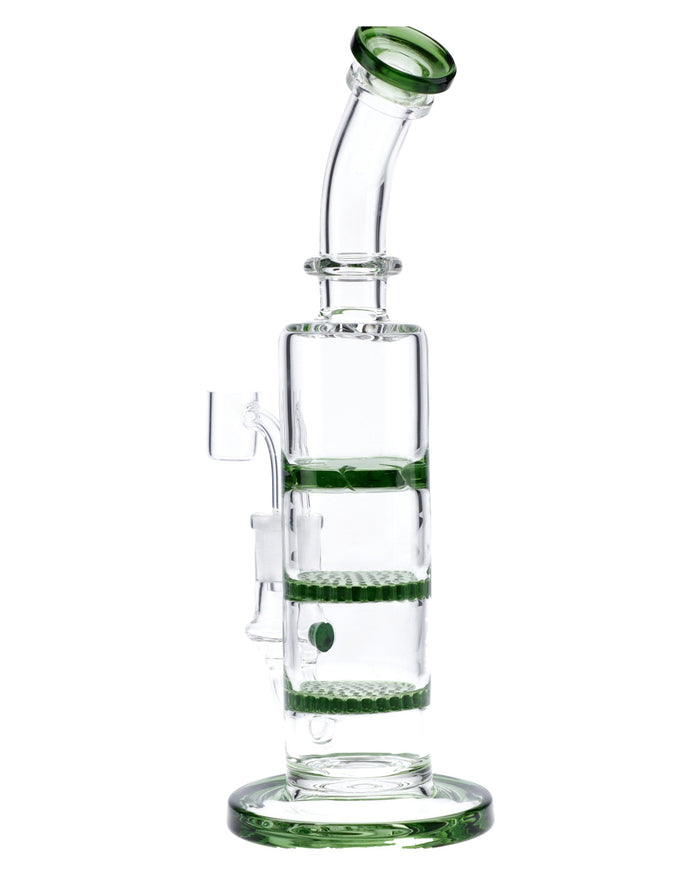 9.5” Bent Neck Dab Rig w/Triple Honeycomb Percolator Valiant