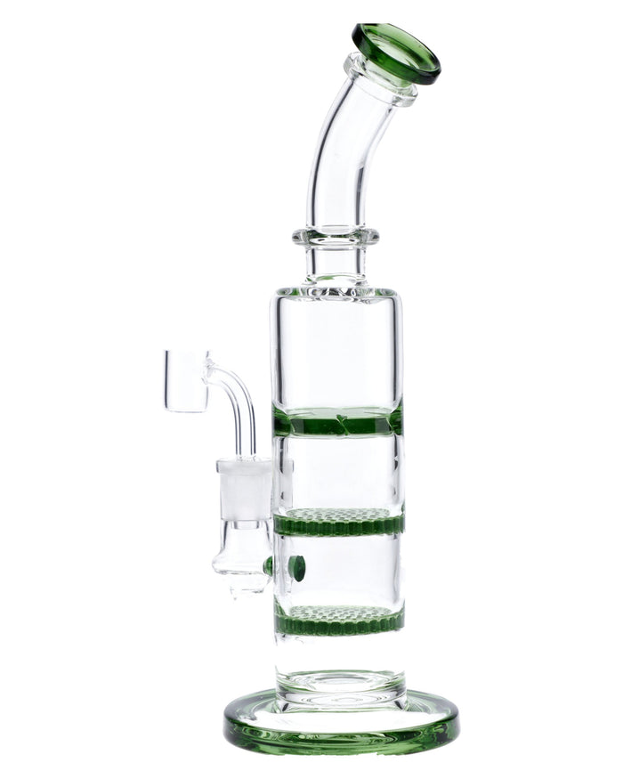 9.5” Bent Neck Dab Rig w/Triple Honeycomb Percolator Valiant