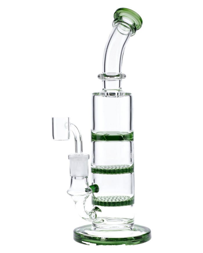 9.5” Bent Neck Dab Rig w/Triple Honeycomb Percolator Valiant