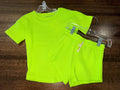 Three Little Tots NWT Girls Boutique Boxy Waffle Knit Shirt & Shorts Set 3T Neon Green