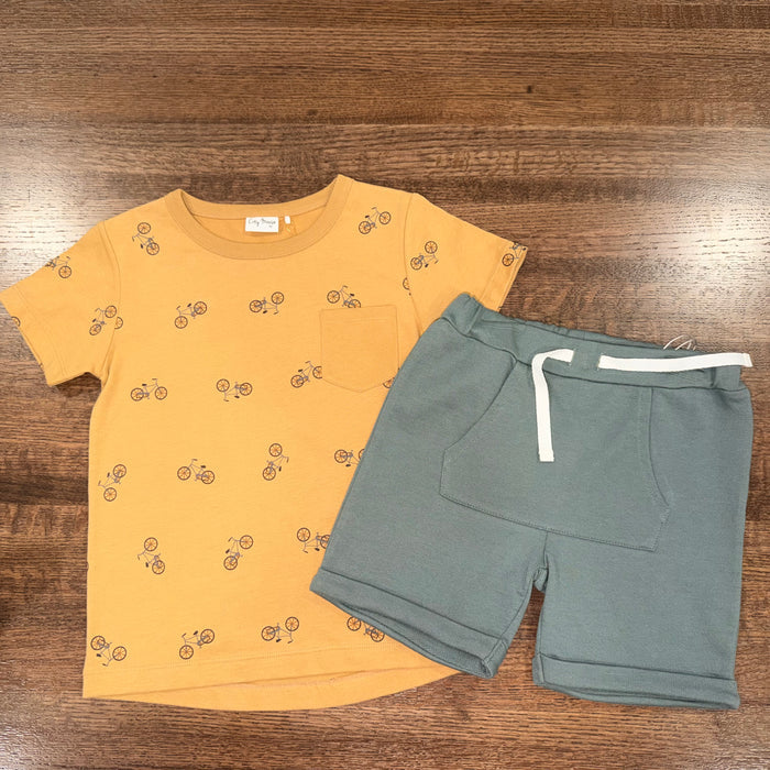 City Mouse Boys Bicycle Shirt & Kangaroo Pocket Shorts Size 5 NWT