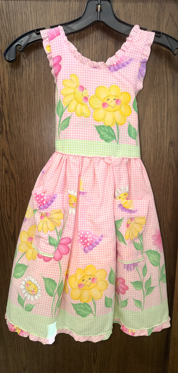 Girl's DAISY KINGDOM Handmade Pink Gingham Floral/Butterfly Dress Size 8