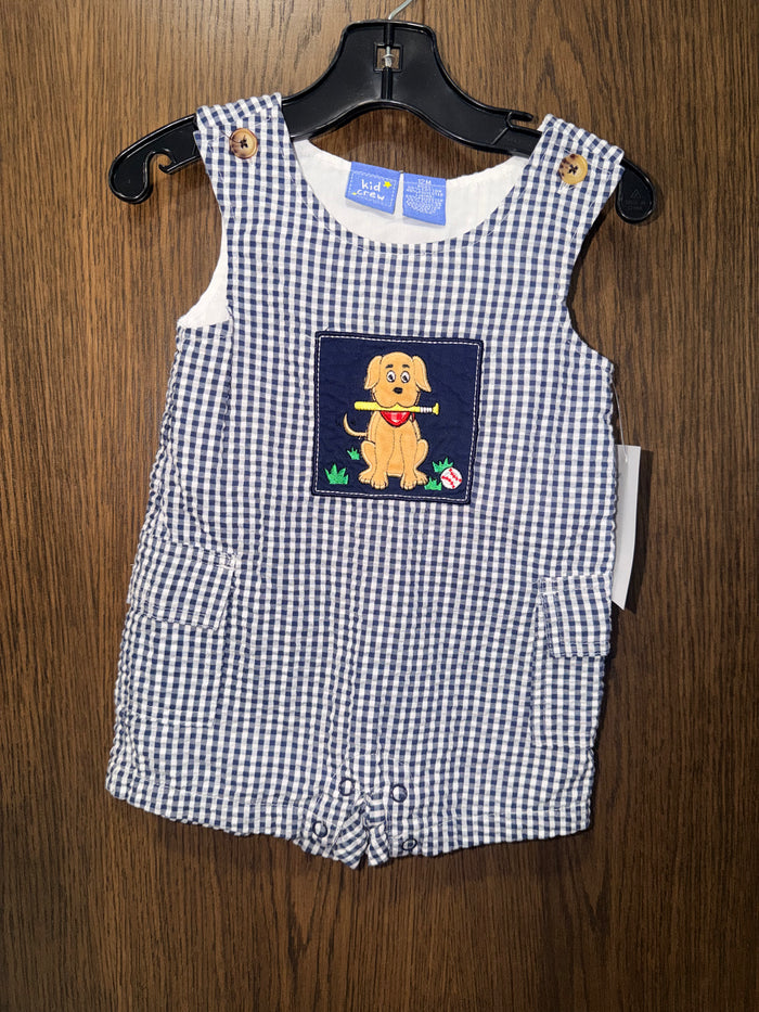 Gingham Boys Puppy Baseball Shortall 12mos