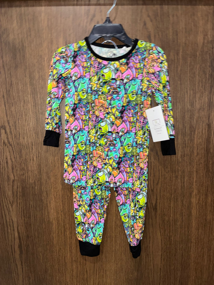 Cozy Critters Monsters Inc Bamboo Pajama Set 2T EUC