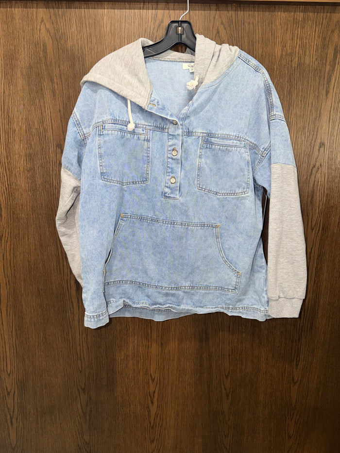 Easel Vintage Wash Denim Hoodie Pullover  Medium