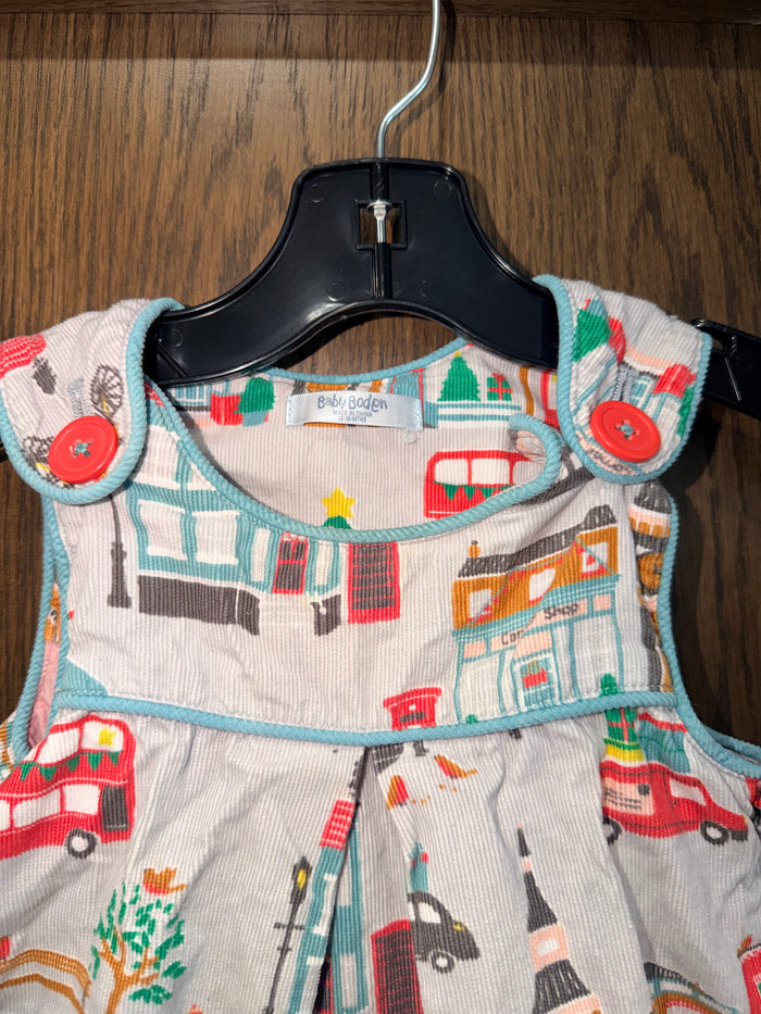 Mini Baby Boden HTF Corduroy Gray London Christmas Pinnie 12-18 Months