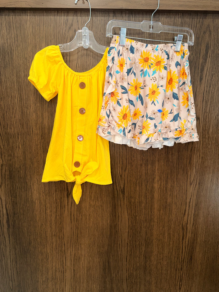 Girly Max NWT GIRLS SPRING AND SUMMER YELLOW COTTON TOP FLORAL PRINT SHORTS SET Size 2T