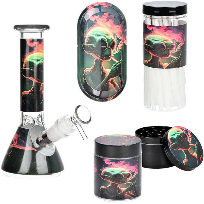 Alien Glass Beaker Bong Smoking Set - 7.75"