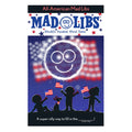 Mad Libs book cover with silhouettes of children and a dog holding American flags against a night sky with fireworks.
