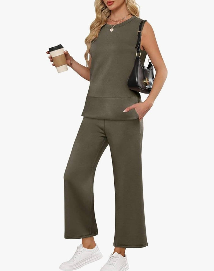 ANRABESS NWT Womens 2 Piece Wide Leg Pants Lounge Set Medium
