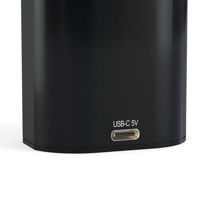 Black electronic herb flower vaporizer  device with USB-C 5V port on a white background