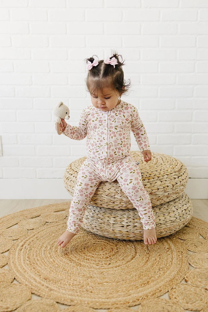 Ava+Oliver Bamboo Blush Blooms Ribbed Convertible Zippy Romper 0-3mos NWT