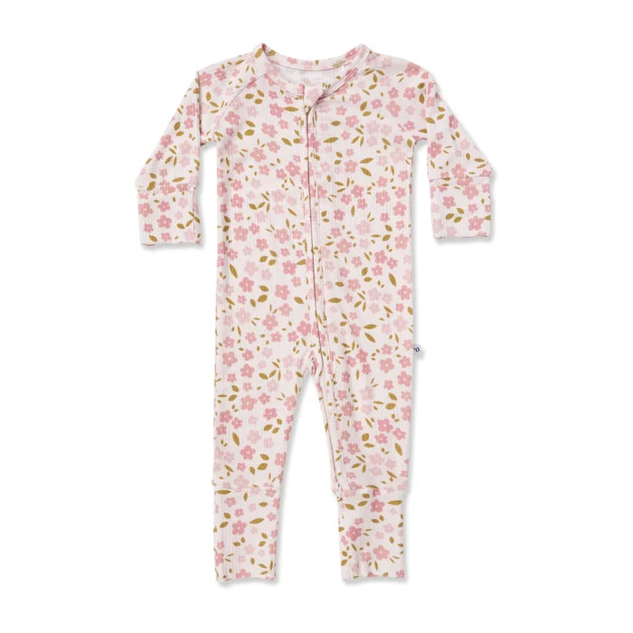 Ava+Oliver Bamboo Blush Blooms Ribbed Convertible Zippy Romper 3-6mos NWT
