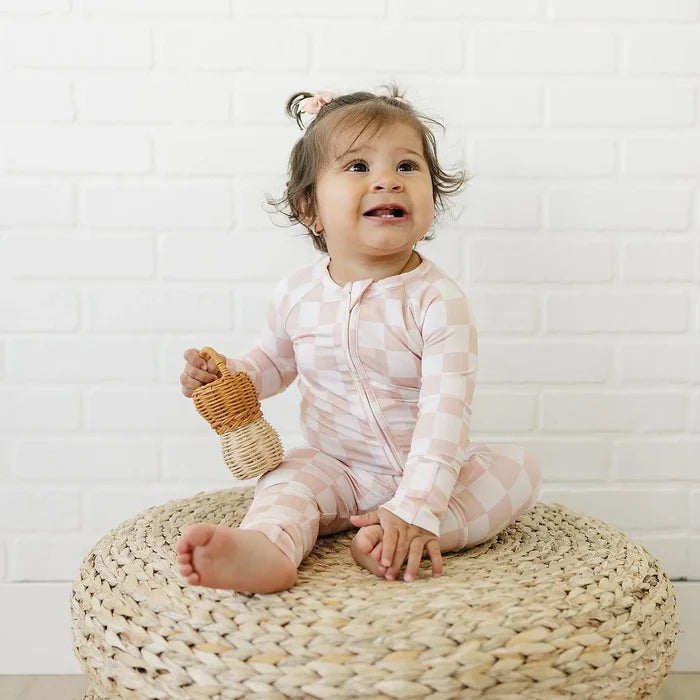 Ava+Oliver Bamboo Blush Checkers Convertible Zippy Romper 3-6mos NWT