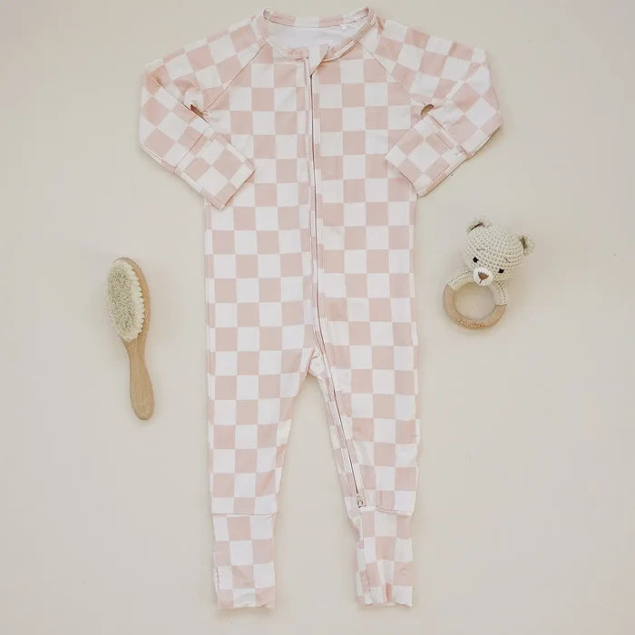 Ava+Oliver Bamboo Blush Checkers Convertible Zippy Romper 3-6mos NWT