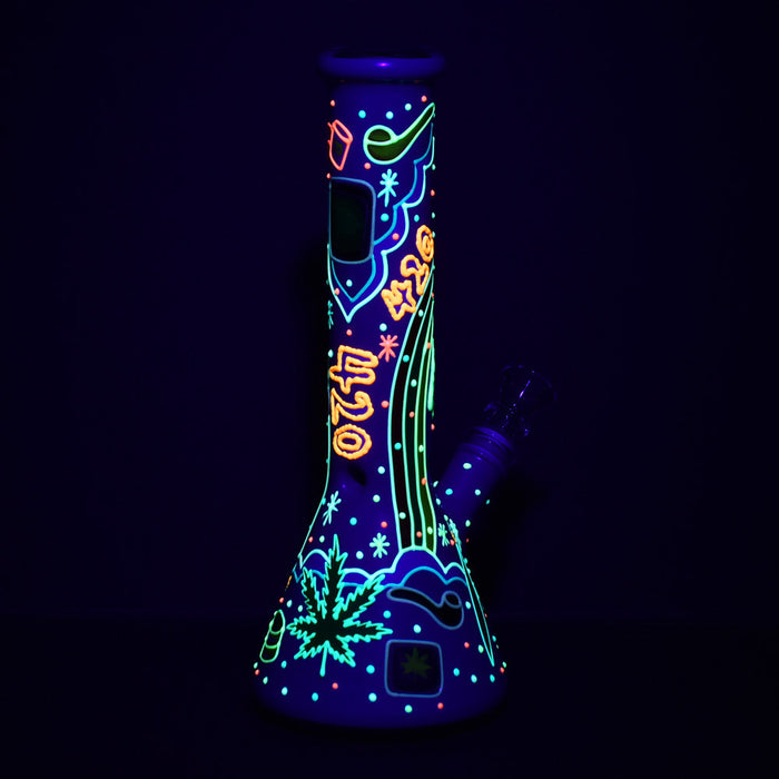 Beach Vibes 420 Painted Glass Glow Beaker Bong - 10"