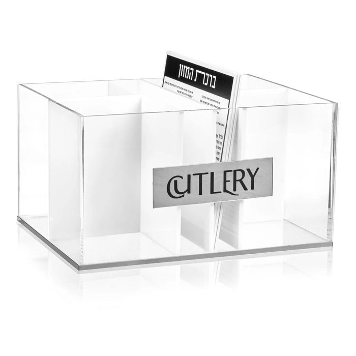 Bencher Silverware Caddy in silver Lucite, four compartments with a slot for benchers