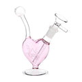 Pink glass heart-shaped water pipe on a white background