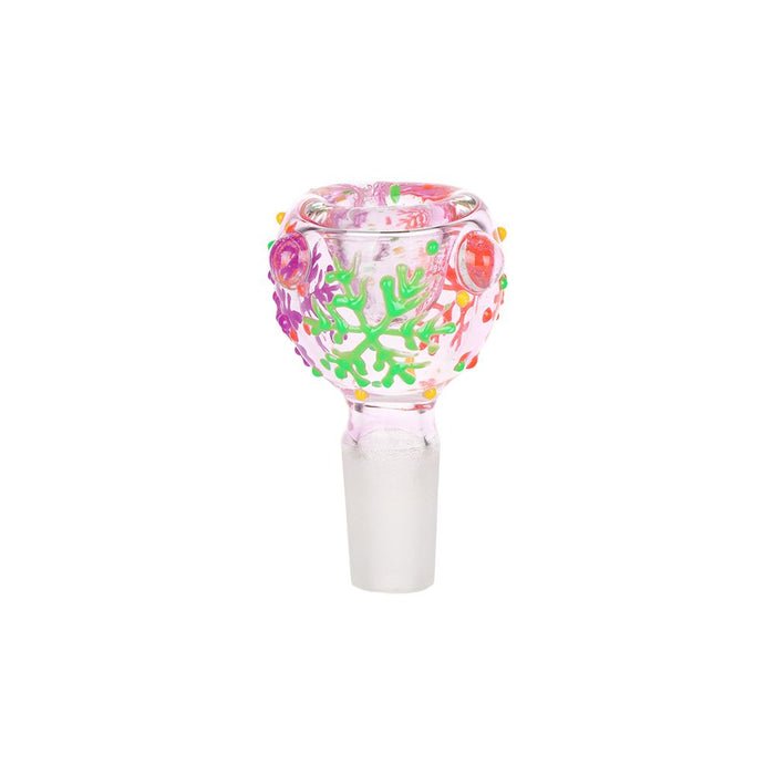 Decorative glass bowl for glass bong  with colorful designs on a white background