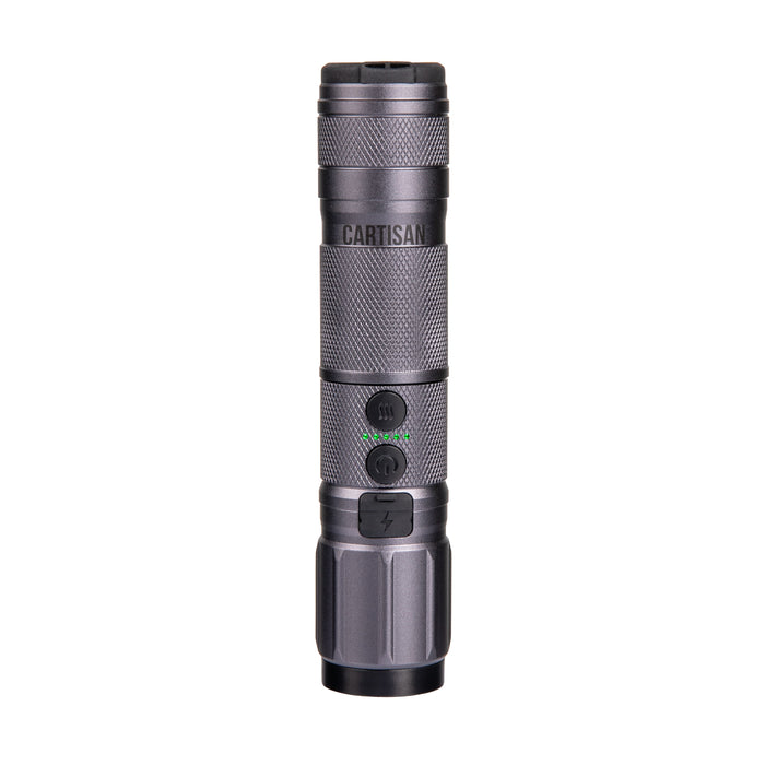 Gray flashlight with 'CARTISAN' branding on a white background