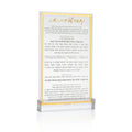 Classic Kiddush Yom Tov Card from Waterdale Collection in frosted Lucite with gold die-cut mirrored detail and black Hebrew lettering.