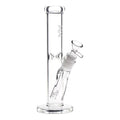Clear Straight tube glass water pipe with a white base on a white background