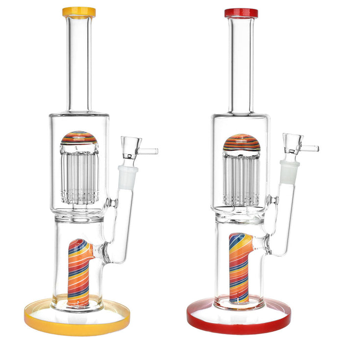 Double Perc Striped Glass Water Pipe - 12"