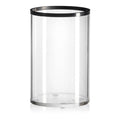 Edge Cup clear glass washing cup with stainless steel rim, modern cylindrical design for bathroom vanity