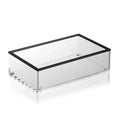 Clear acrylic guest towel holder with black trim rim, rectangular tabletop design for bathroom vanity storage by Waterdale Collection.